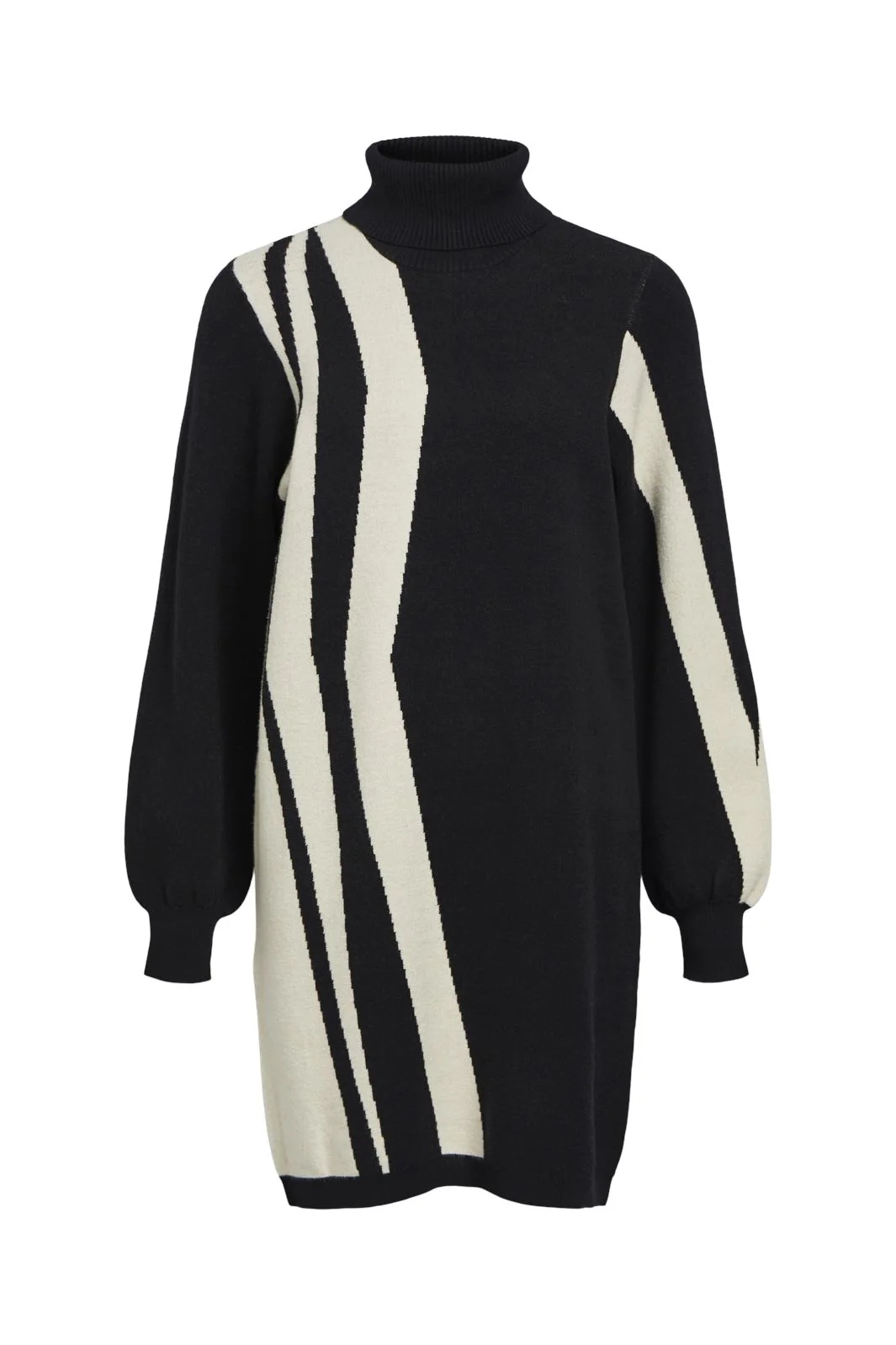 Object Objray L/S Knit Rollneck Dress 4611803 black sandshell vertical stripes