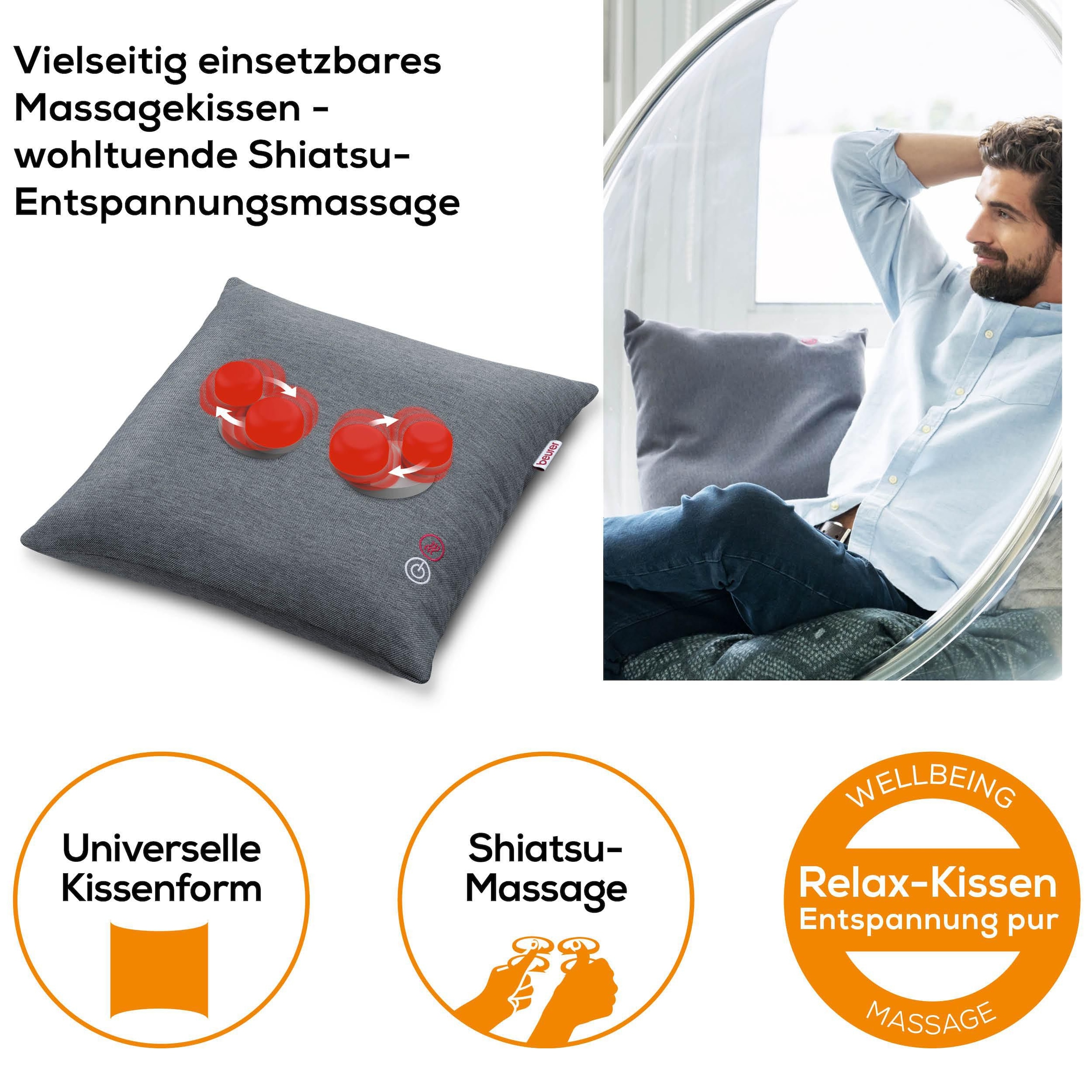 BEURER Massagekissen »MG 135 Shiatsu-Massagegerät mit zuschaltbarer Wärmefunktion« Mit 4 Massageköpfen für eine entspannende Massage