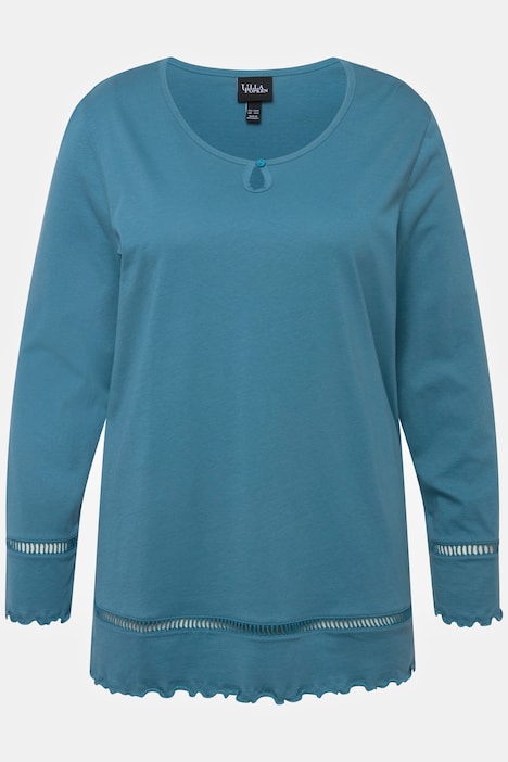 Pyjama, Hohlsaum, Wellenkanten, Rundhals, Langarm