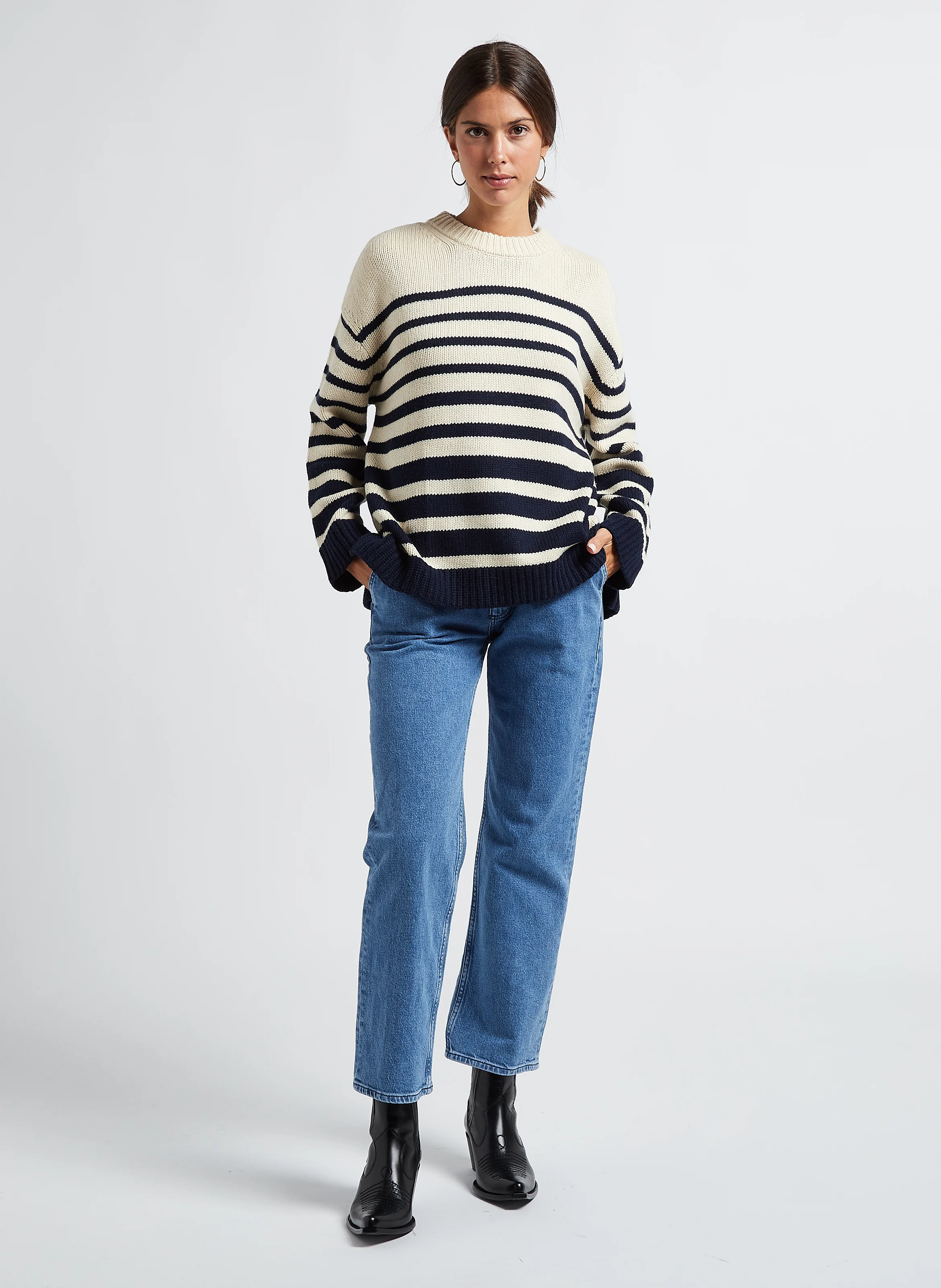 PULL POPEYE - Pull col rond rayé en laine mélangée | Blanc