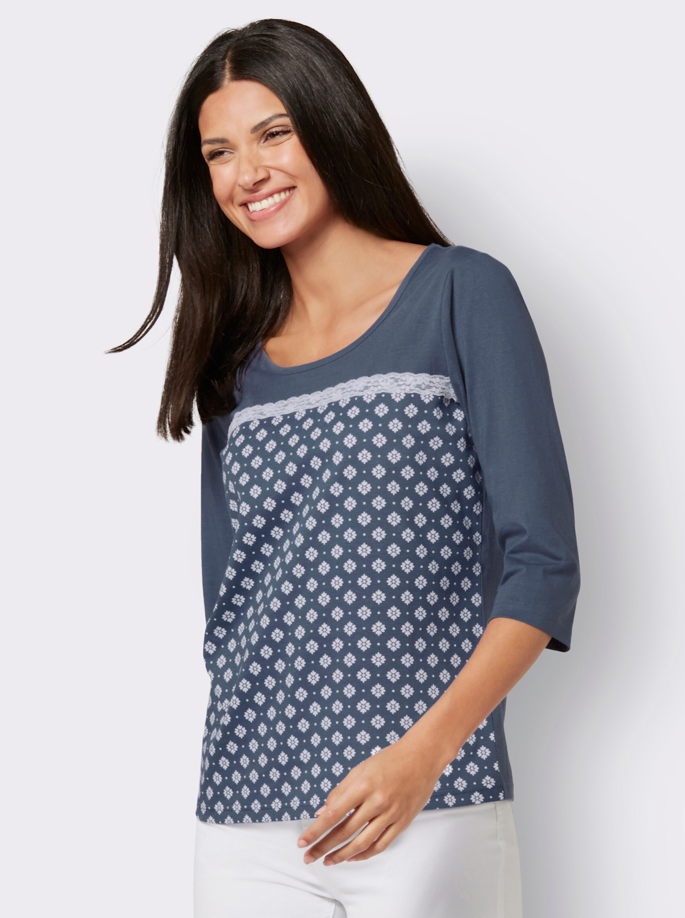 34-Arm-Shirt mit Minimalmuster