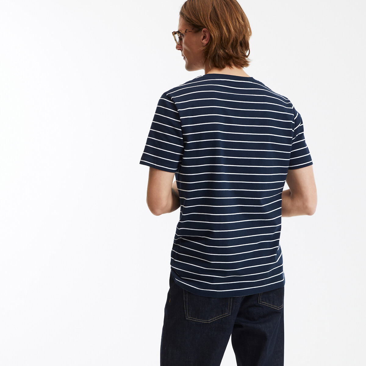 COLEÇÕES LA REDOUTE<br>Camiseta listrada com gola redonda e mangas curtas, em algodão orgânico