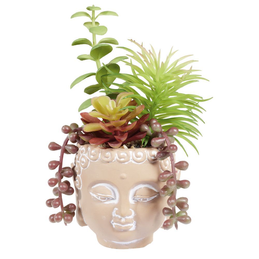 Plante artificielle pot Bouddha en ciment Ø8xH17,5cm