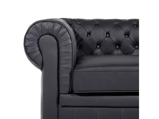 Ensemble canapé et fauteuil en cuir noir 4 places CHESTERFIELD
