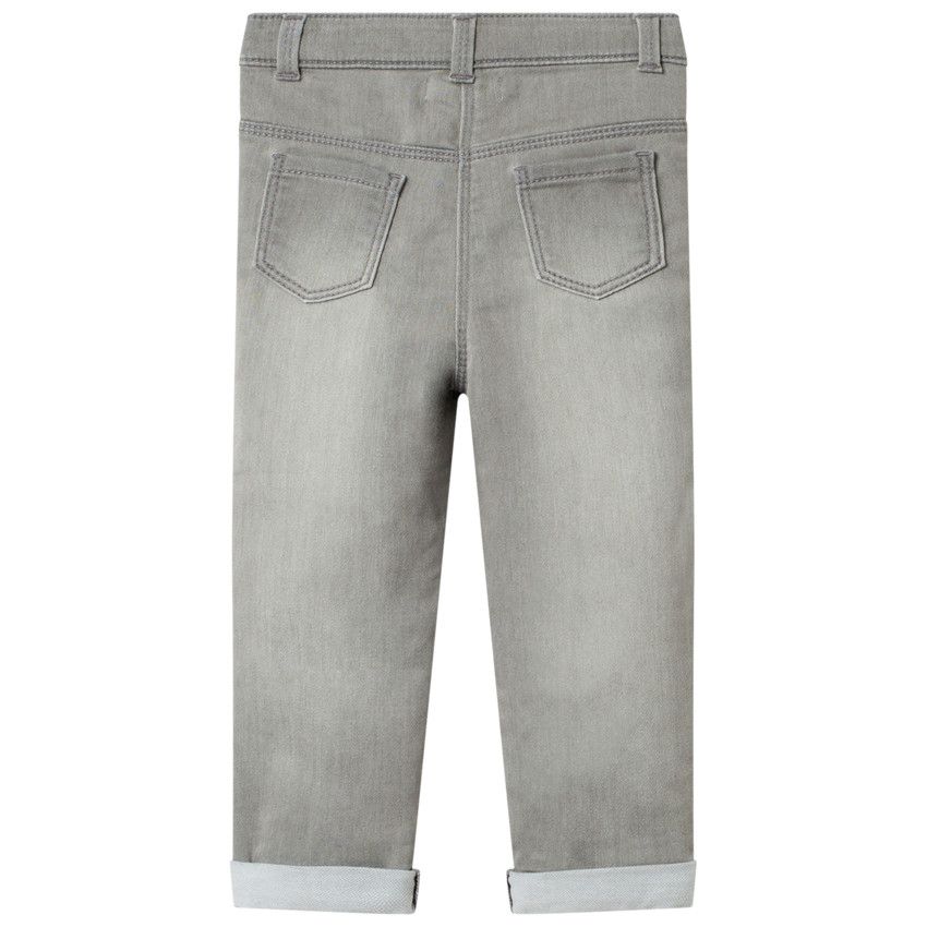 Jean effet used à chats brodés et poches - Gris chiné