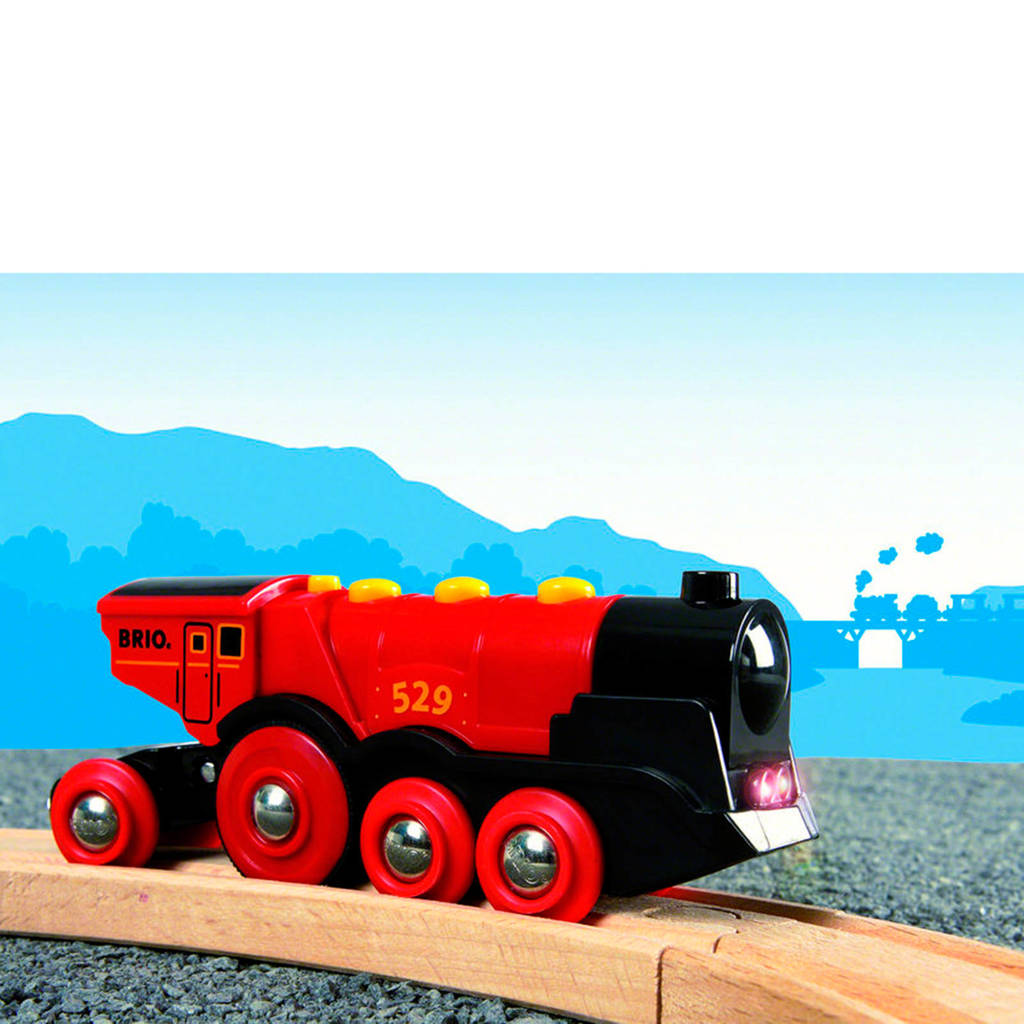 houten Rode locomotief op batterijen - 33592