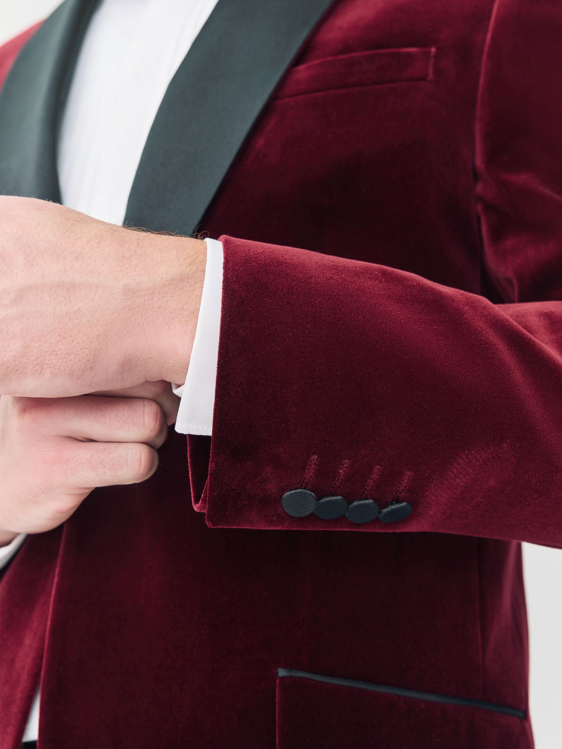 Bordeauxrood - Normale Pasvorm - Signature Pontoglio Italian Velvet Blazer With Shawl Lapel