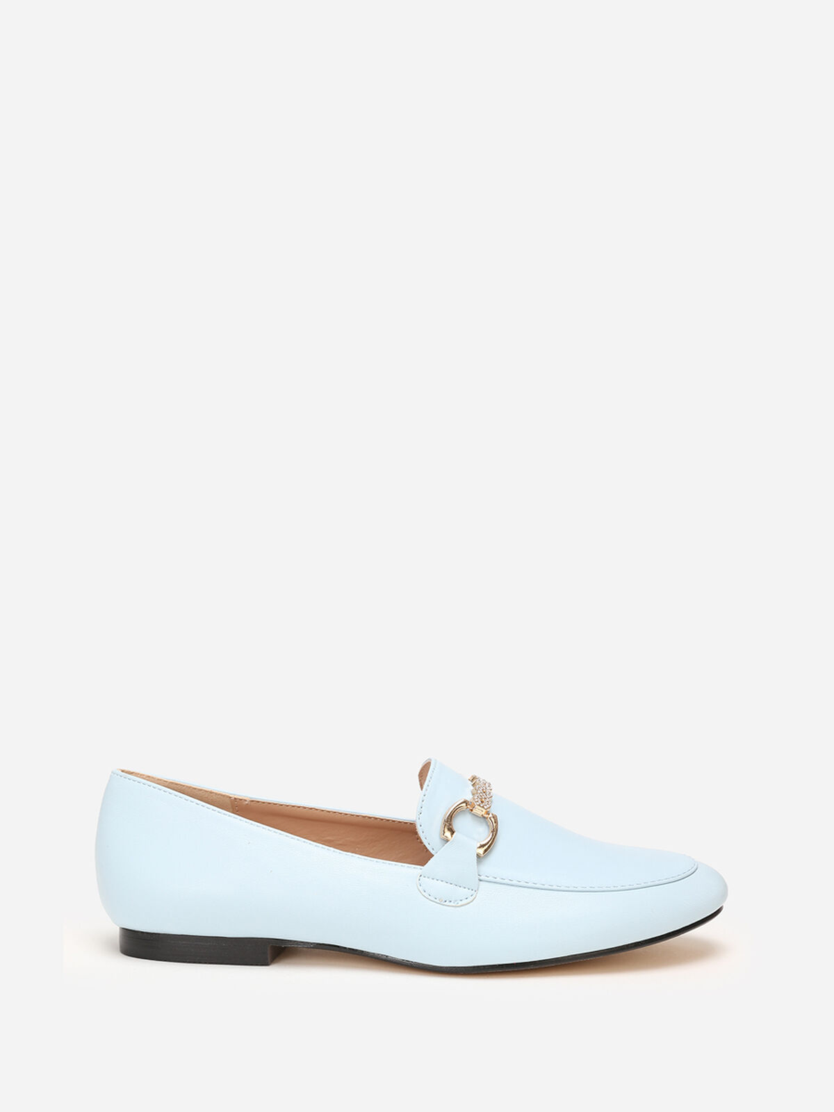 Mocassins à bride chaîne et strass- Bleu clair