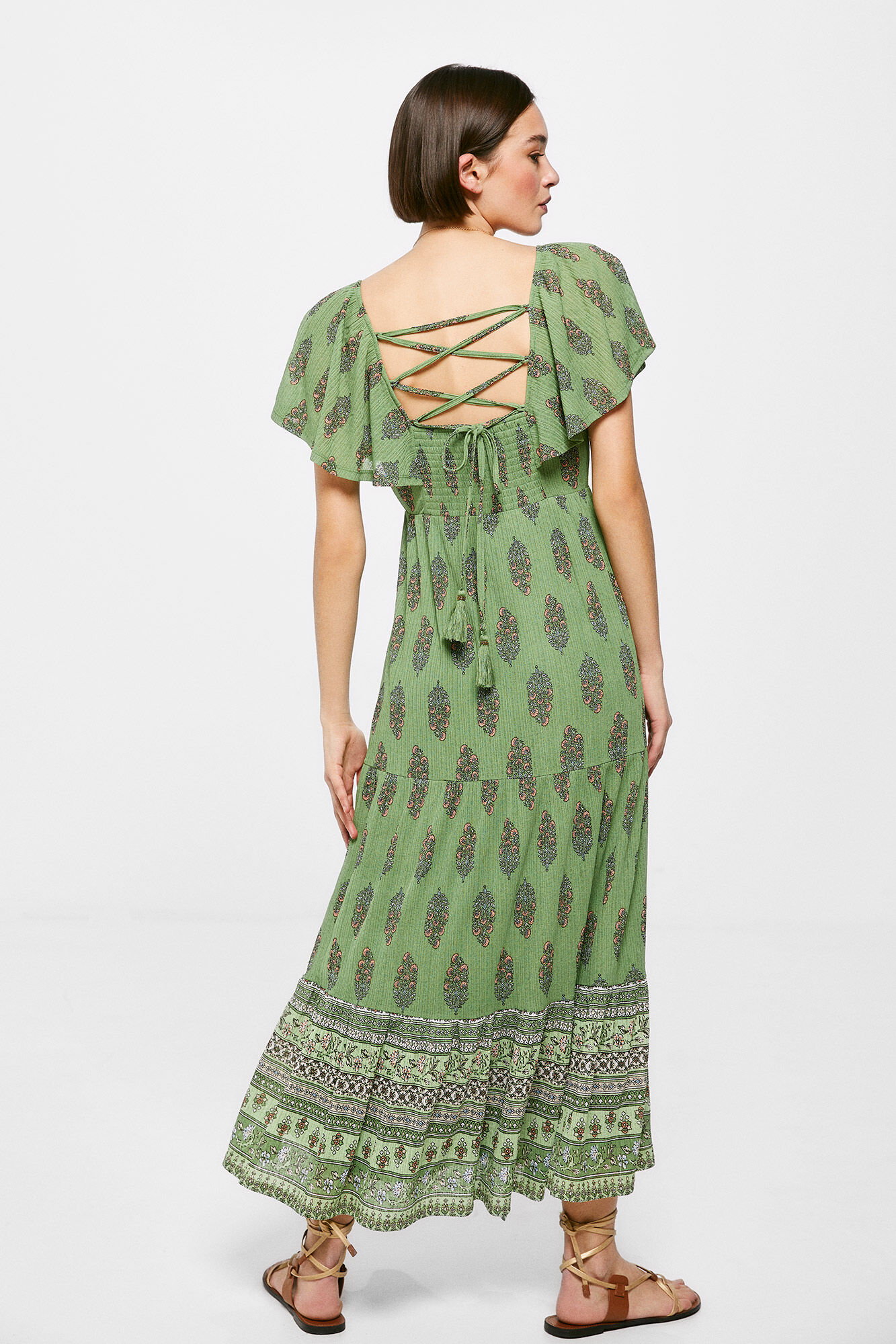 Vestido Midi Espalda Lazo Zig zag - verde
