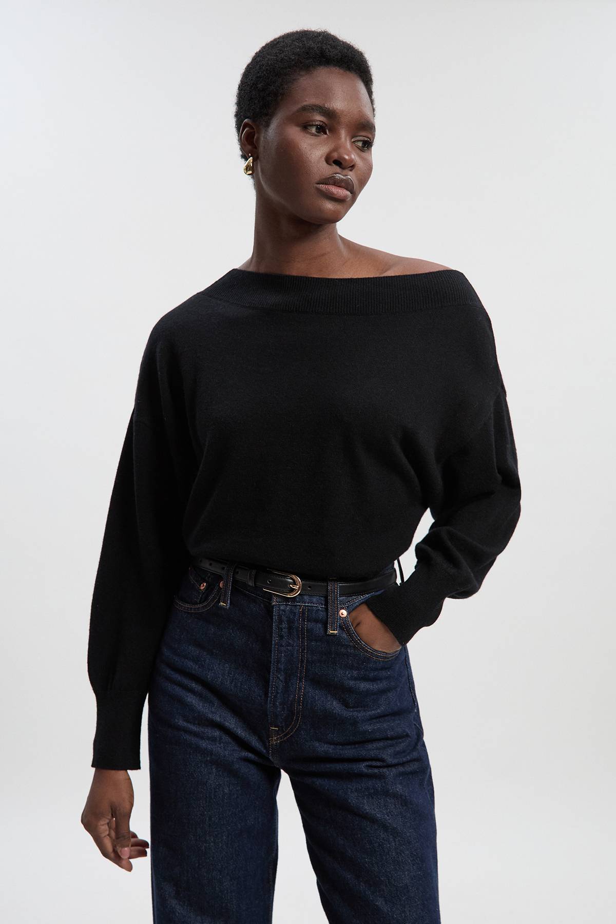 KarenMillen Haut Tricoté Épaules Dénudées Mélange Cachemire