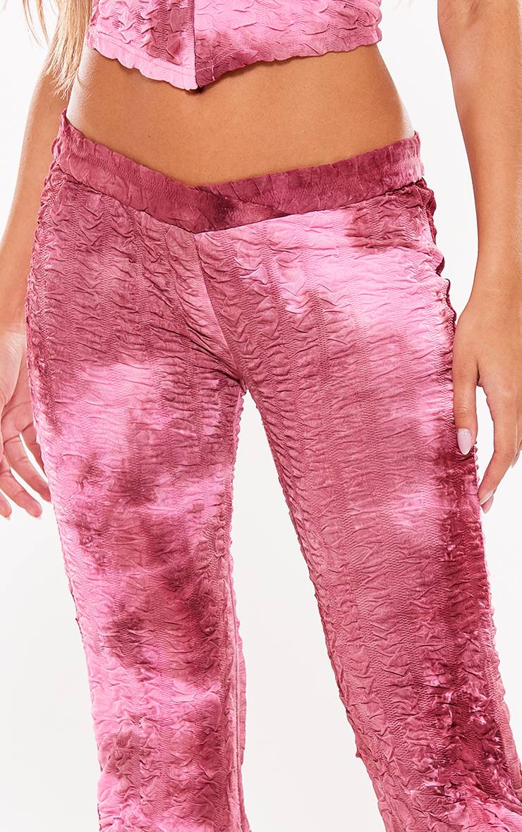 Rose Pantalon Évasé Taille Basse En Mesh Texturé Imprimé