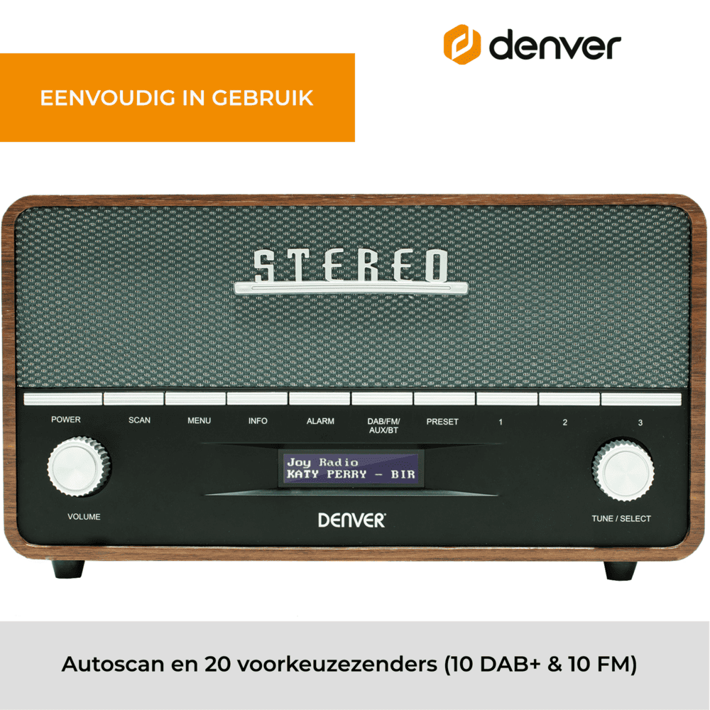 Denver DAB36 DAB+/FM Bluetooth Radio - Darkwood