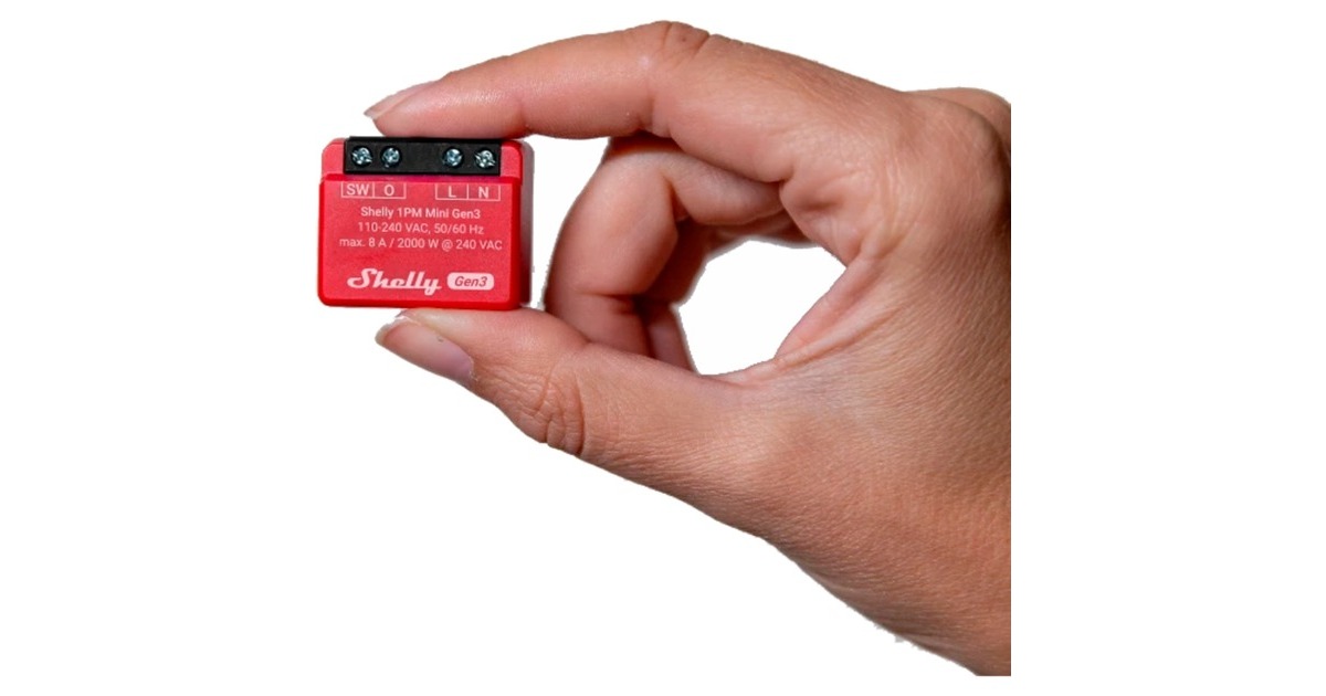 ShellyPlus 1PM Mini Gen3 relais  (Rood/zwart, Wifi)