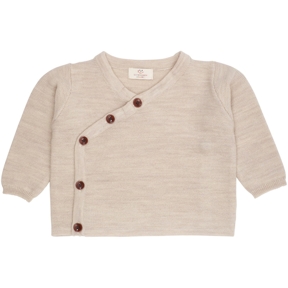 Køb COPENHAGEN COLORS Pale Cream Mel Merino Baby Cross-Over Cardigan In Garter Stitch