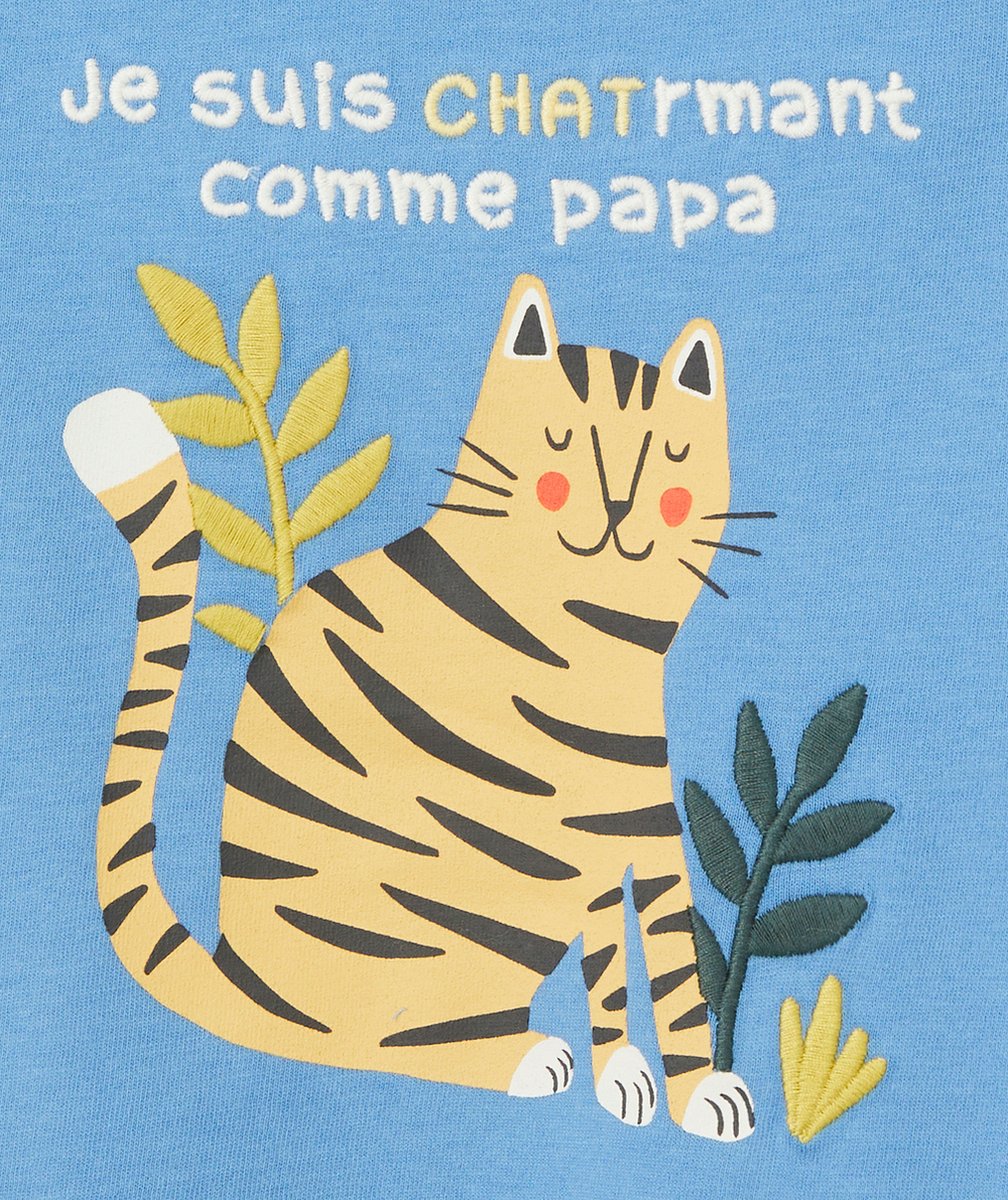 T-SHIRT BÉBÉ GARÇON EN COTON BIO BLEU MOTIF CHAT