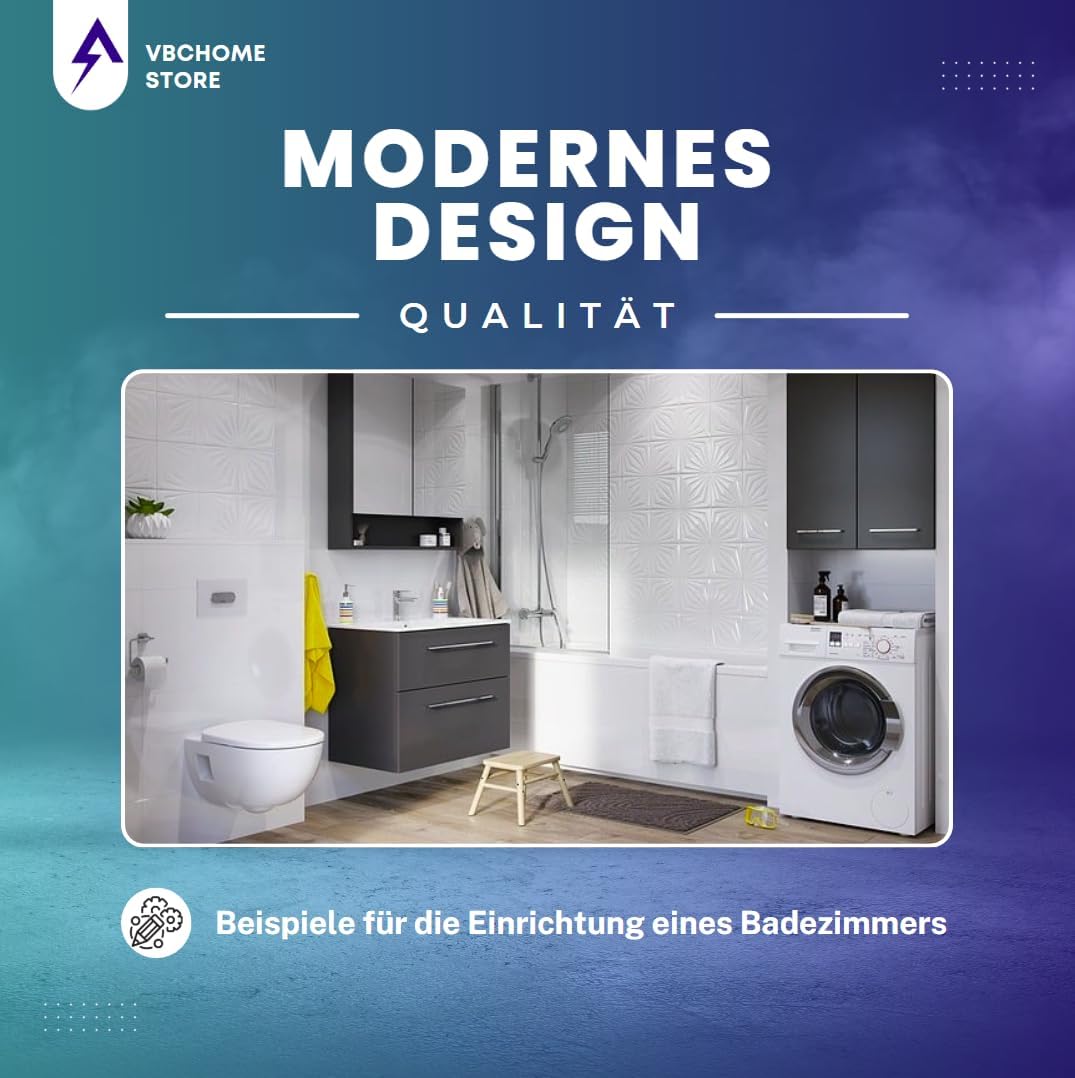 VBChome Badewanne 150x75 cm Acryl SET Schürze Siphon Wanne Rechteck Weiß Design Modern Ablaufgarnitur in Chrom