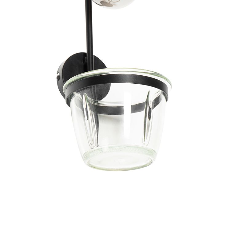 Moderne wandlamp zwart met glas - Roslini
