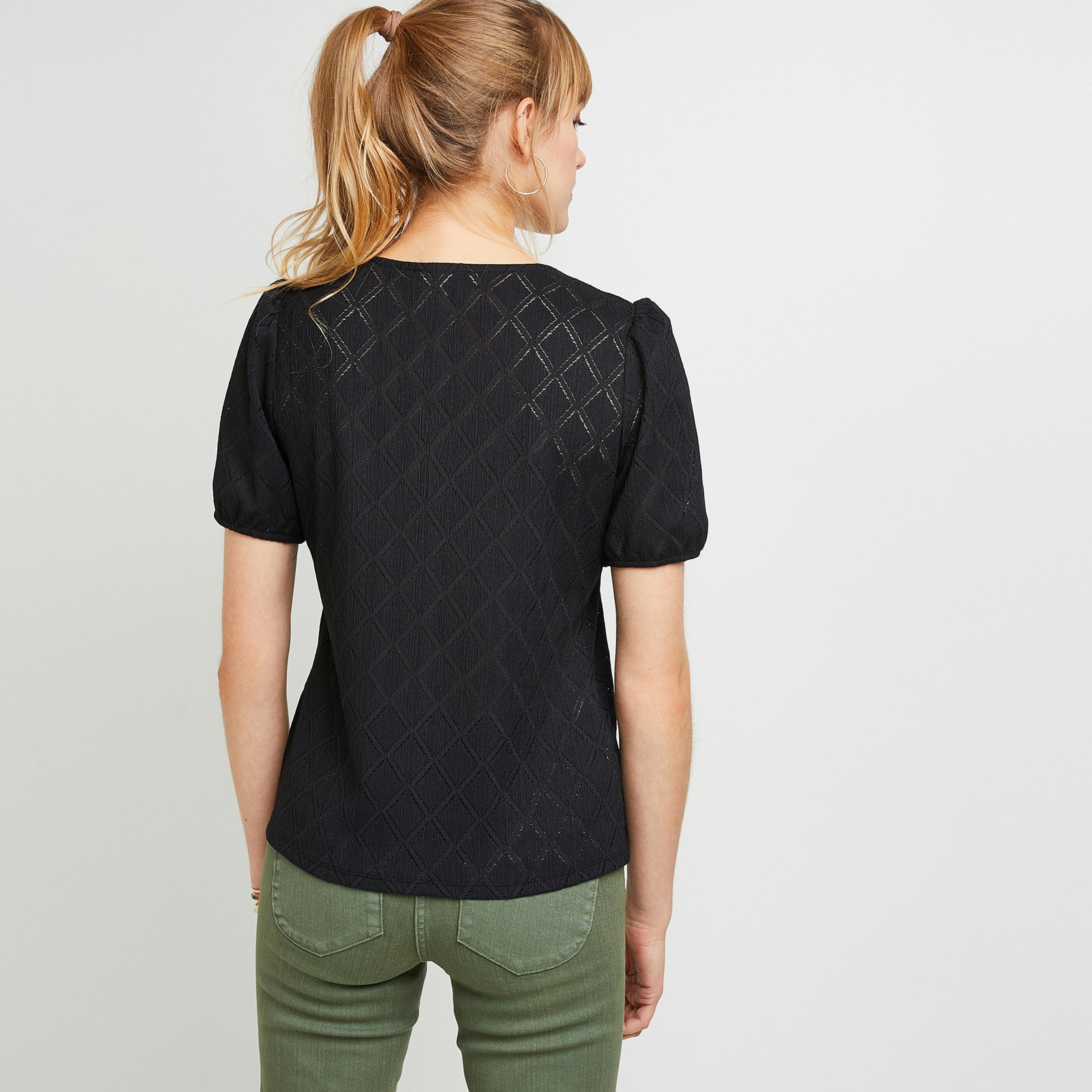 Tshirt ajouré femme - NOIR