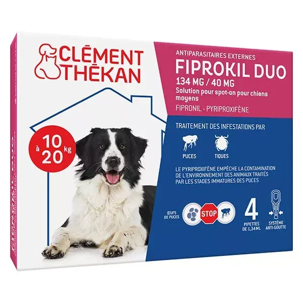 Clement Thekan - Tratamento contra pulgas e carrapatos para cães de 10 a 20 kg, 4 pipetas.