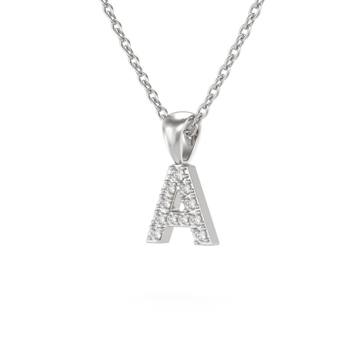 Collier Pendentif ADEN Lettre A Diamant Chaine Argent 925 incluse 0.72grs