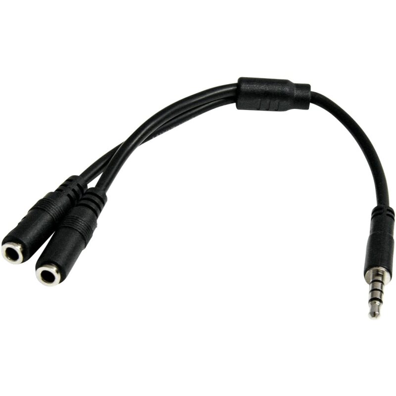 StarTech.com Adaptateur pour casque avec prises pour écouteur et microphone séparées - Mini-Jack 3,5mm 1x (M) 2x (F) - Noir