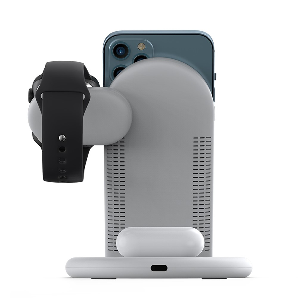 (15W) 3in1 Ladegerät Qi Wireless Charger für Apple iPhone / Apple Airpods / Apple Watch Ladestation - Weiss