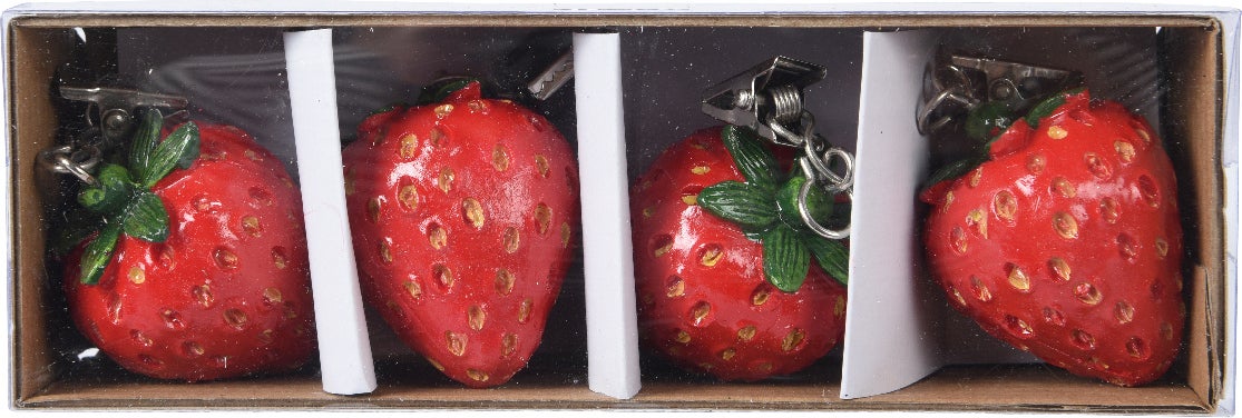 Decoris tafelkleedgewichtjes Aardbei rood 17 x 5 x 4 cm 4 stuks