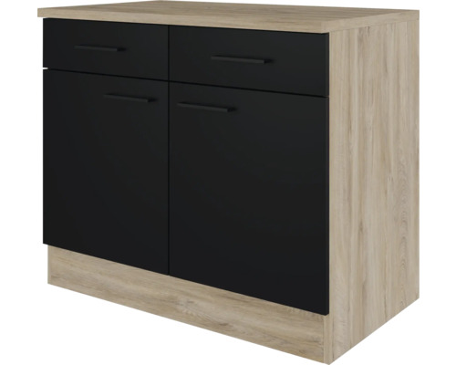 Flex Well onderkast met lade en draaideur Capri BxDxH 100 x 60 x 85 cm mat zwart anti-fingerprint gedemonteerd scharnier links rechts