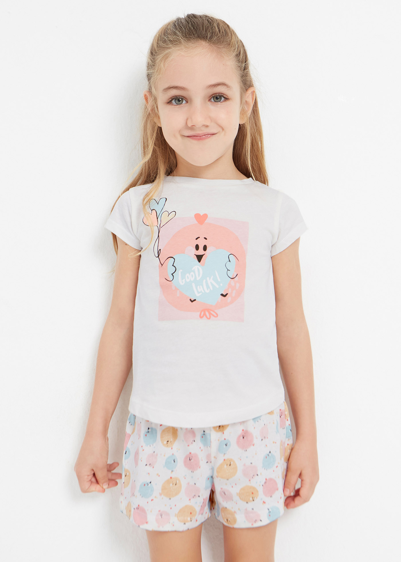 Pijama de manga curta em algodão sustentável para meninas