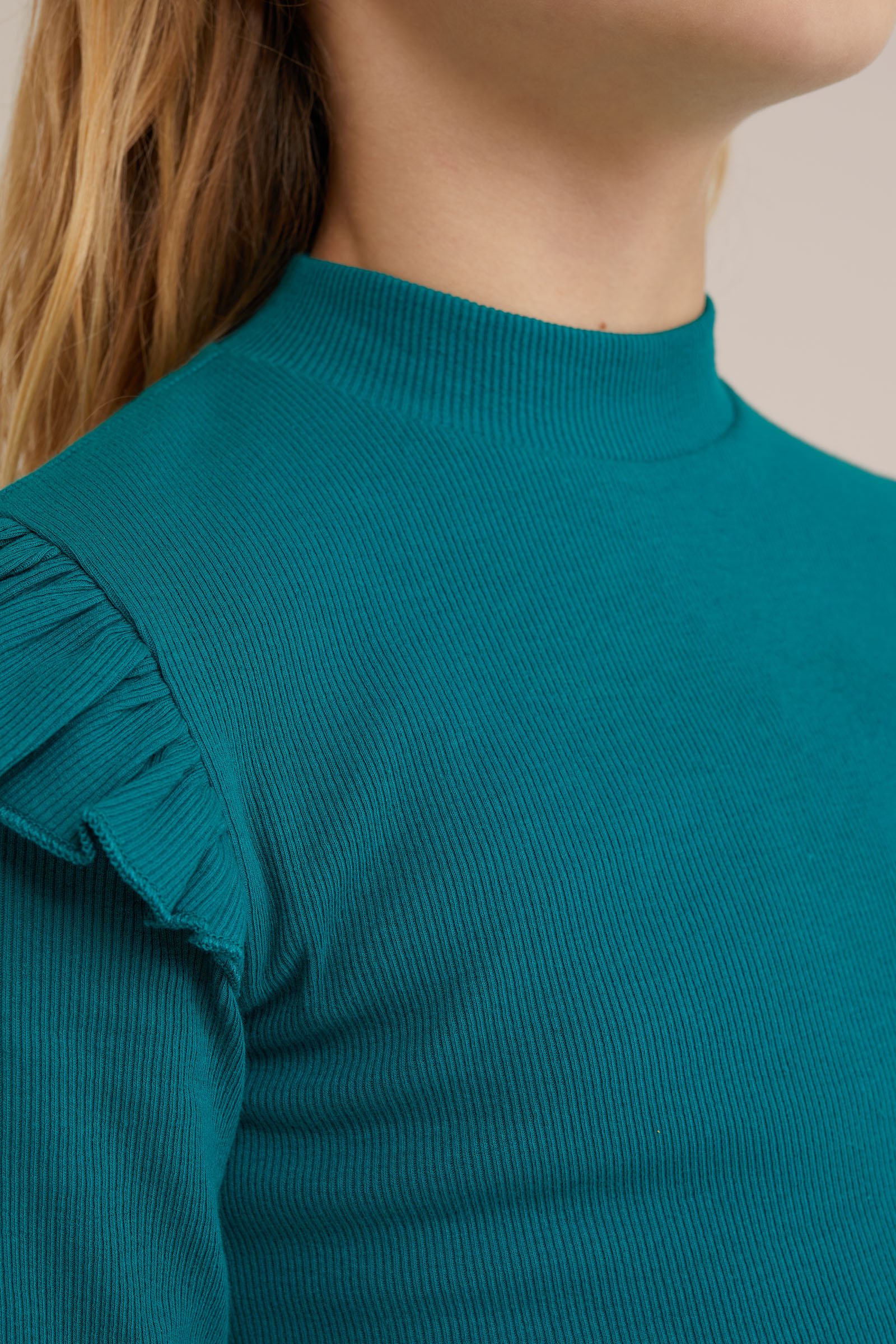 Meisjes geribd T-shirt met ruches WE Fashion Donkergroen
