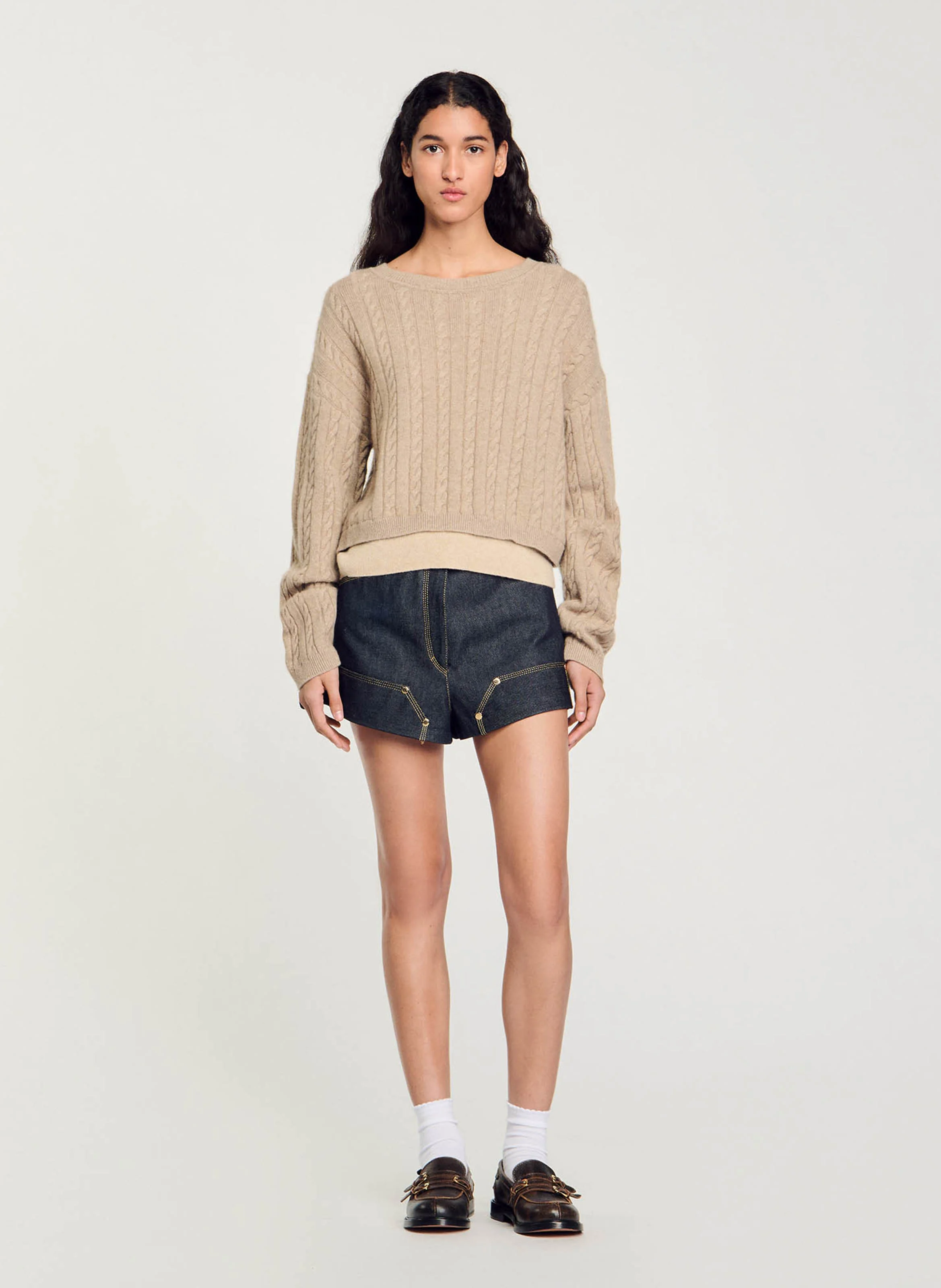 Pull col rond en laine mélangé | Beige