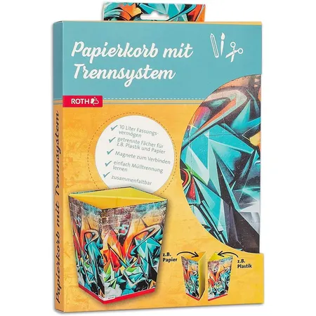 Roth Papierkorb Graffiti, 10 Liter, eckig, 2 Fächer