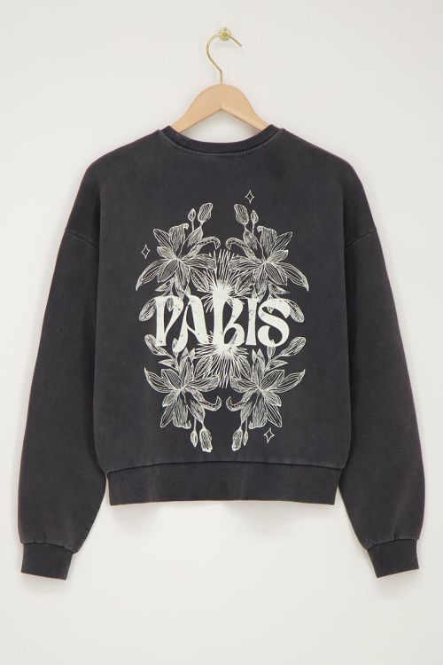 Grijze sweater Paris met bloemen