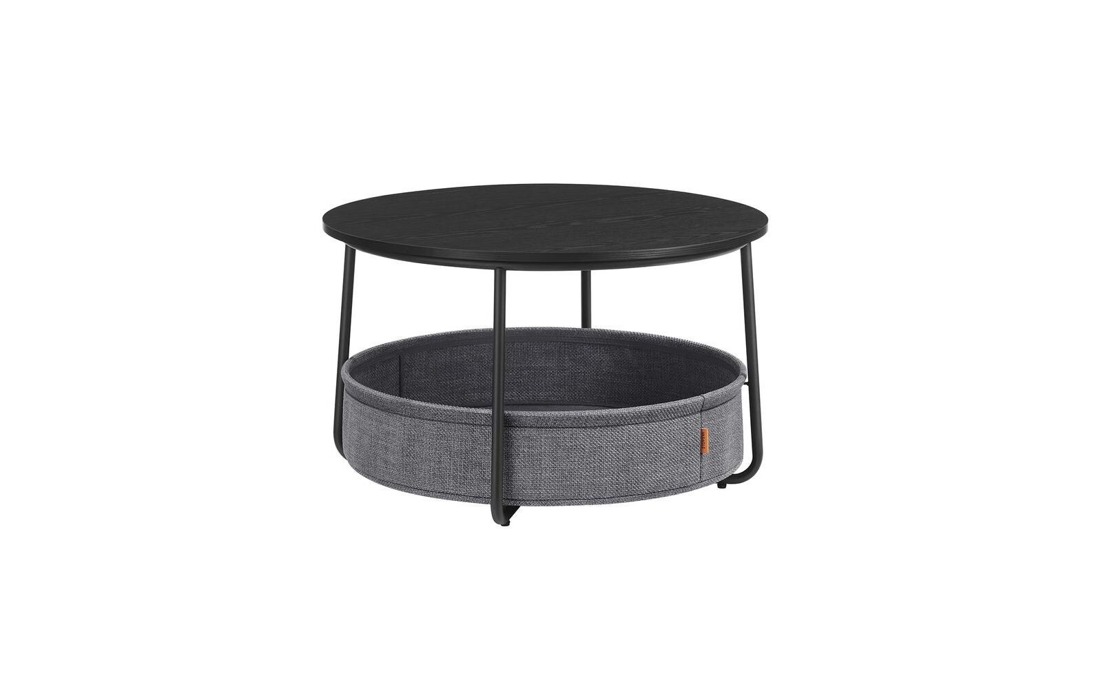 Couchtisch 75 x 45 cm, Grau/Schwarz<br>Wohnzimmertisch mit Ablage & Korb