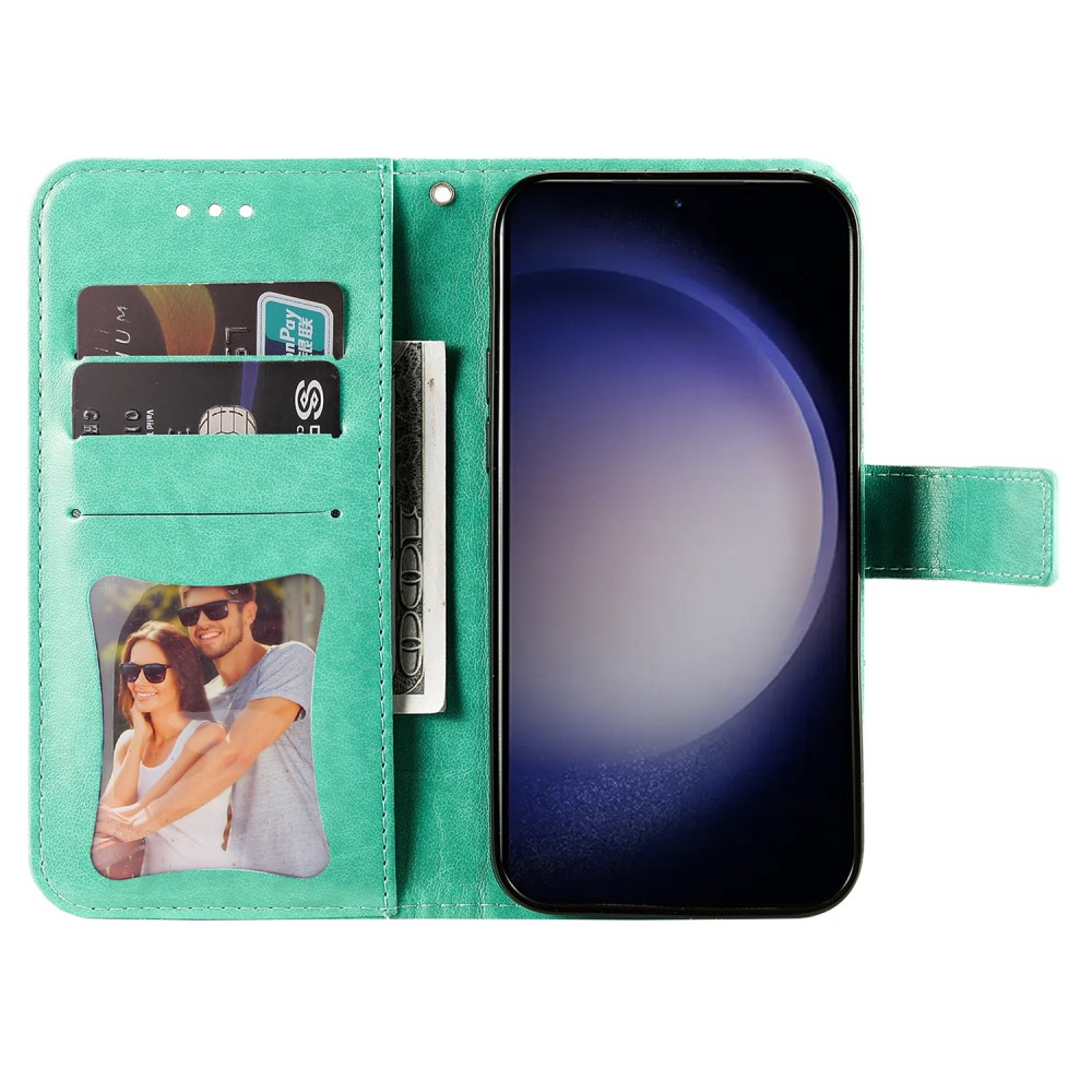Samsung Galaxy S24  Plus Leder Tasche Wallet - Mandala Flowers Imprint - Türkis