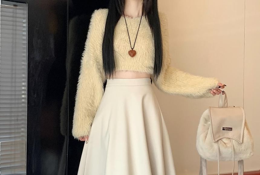 OGAWA - Hoge taille effen midi A-lijn rok