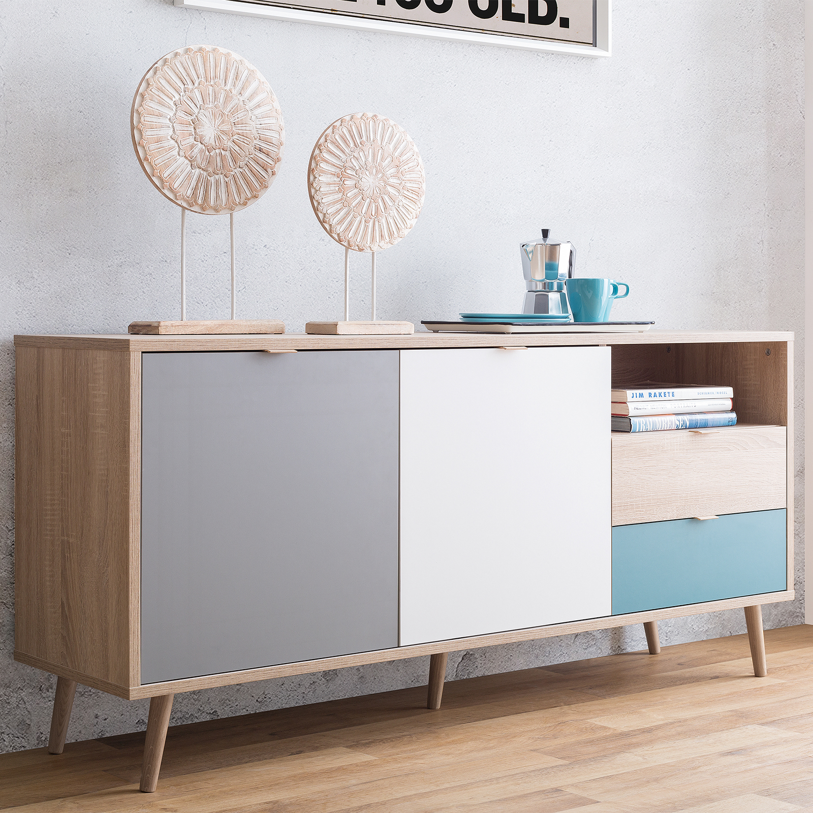 Sideboard CUBA - Sonoma Eiche - tricolor- 150 cm breit