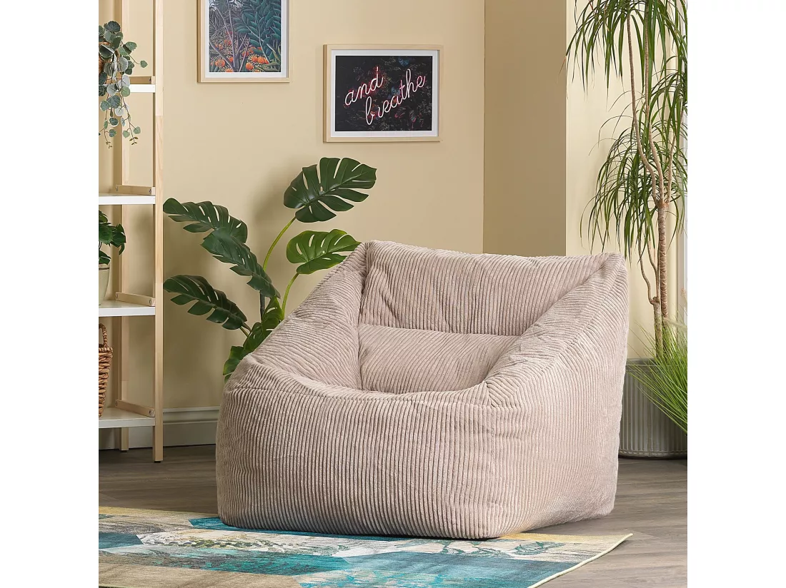 Pouf fauteuil velours côtelé beige - MORGAN
