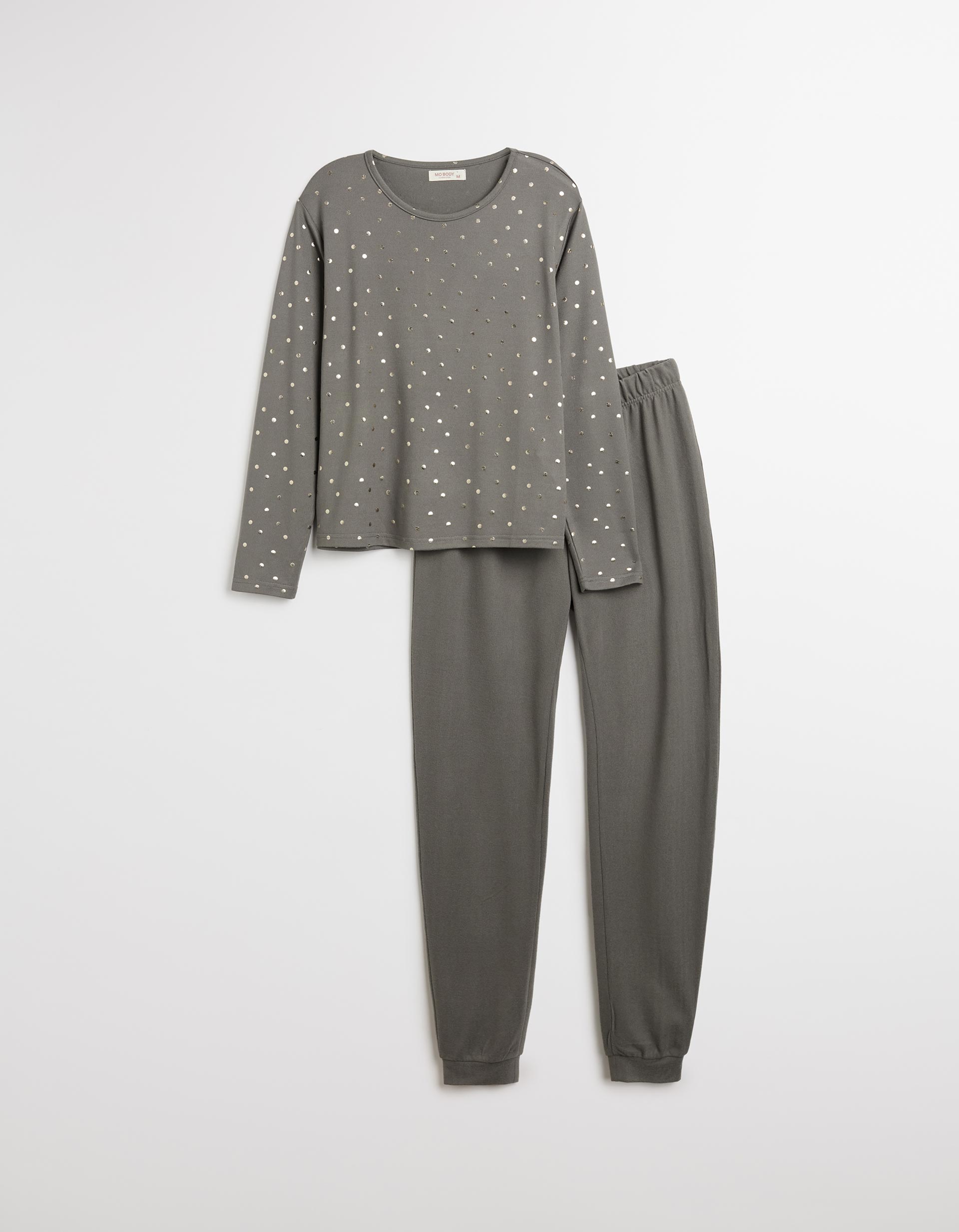 Pijama com Estampado Metalizado, Mulher, Cinzento Escuro