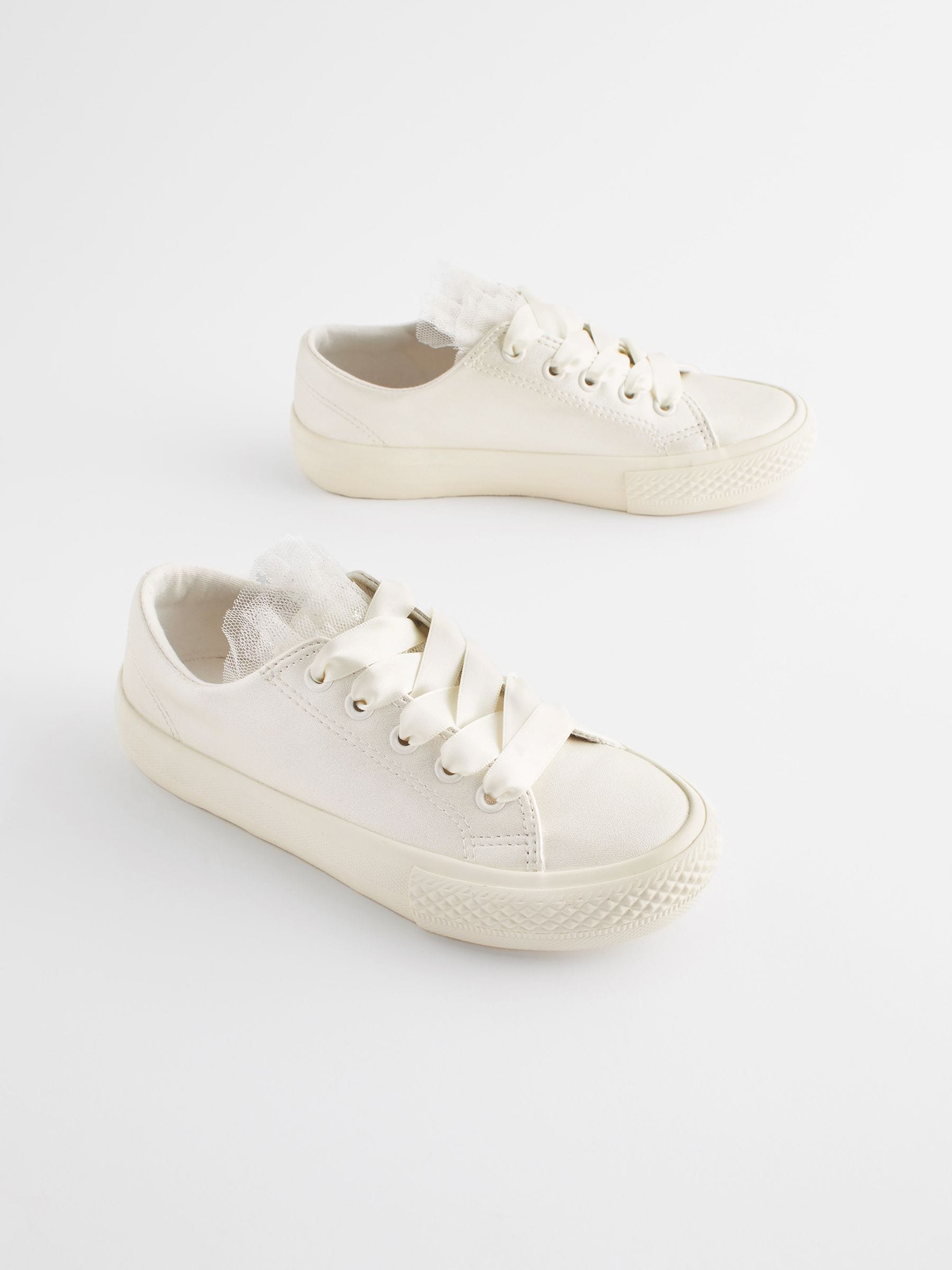 Wit - Gelegenheids-Tulle trainers met Vetersluiting