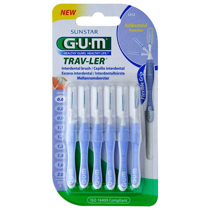 GUM Trav-Ler 0,6IN Kerze hellblau Interdentalbür., 6 St