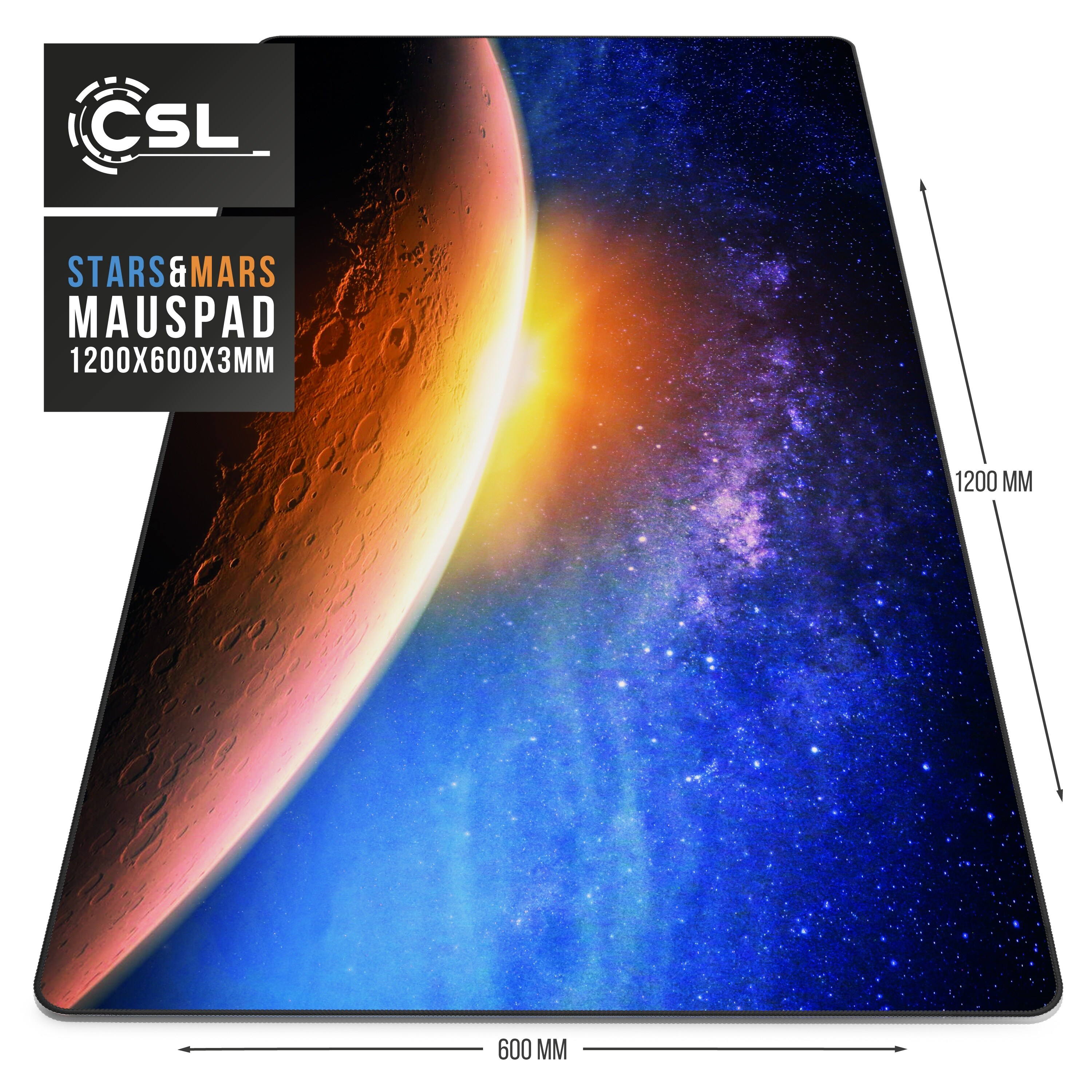 CSL Gaming Mauspad, XXXL 1200 x 600 x 3 mm Schreibtischunterlage extra groß, Abwaschbar, Mars