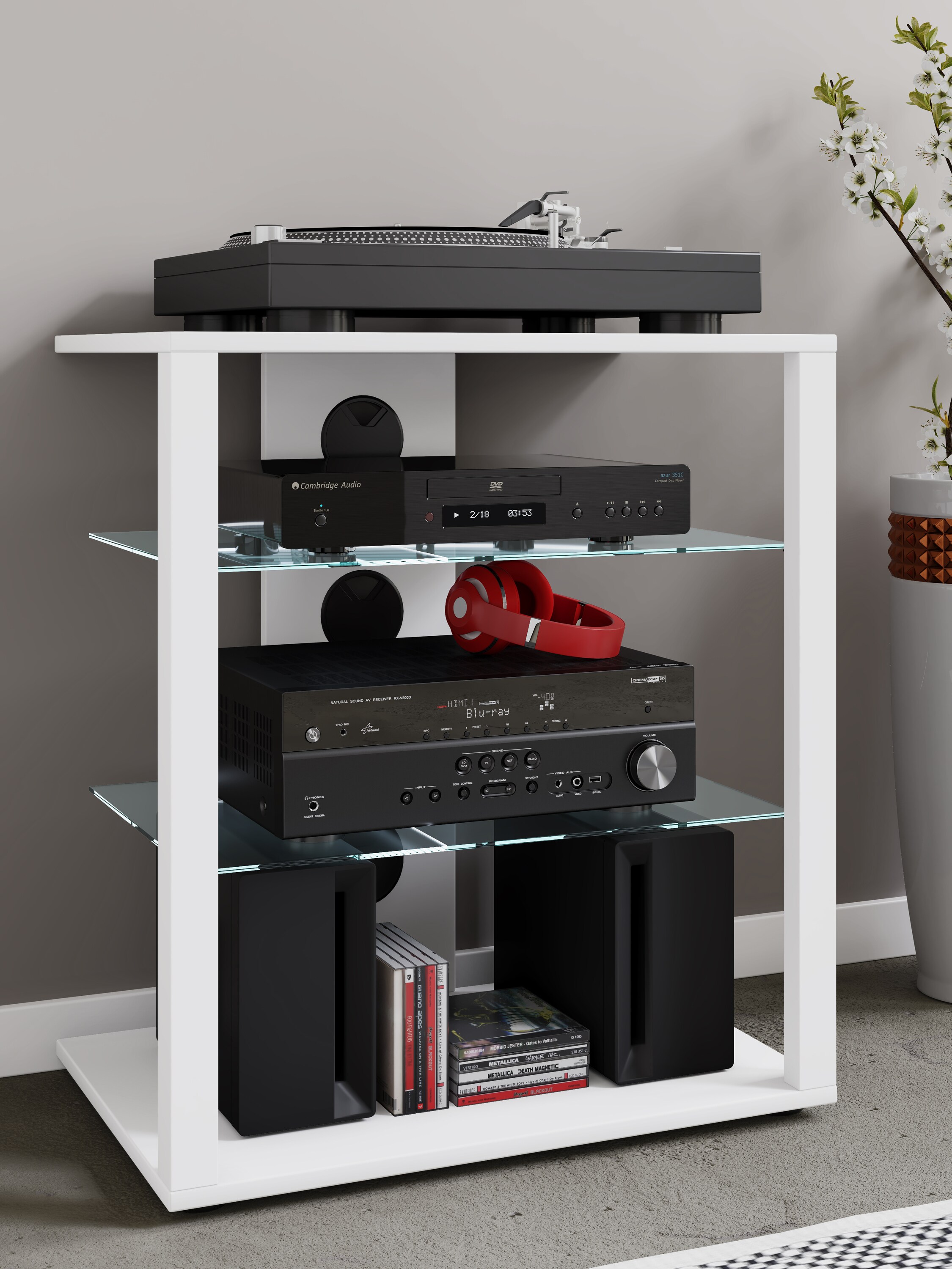 VCM Hifi Möbel Rack Schrank Phono Regal Glas Phono Mediaregal Folas