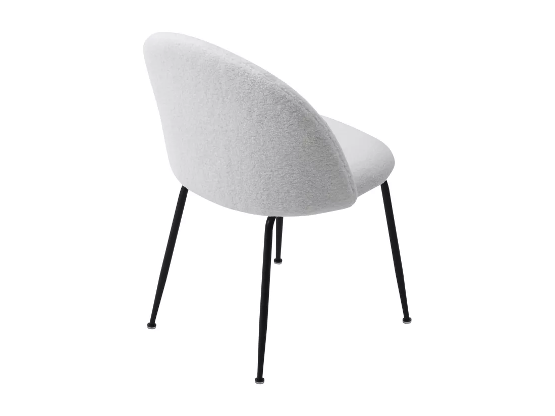 Lot de 2 chaises en tissu bouclette et acier inoxydable noir - Blanc - MELBOURNE