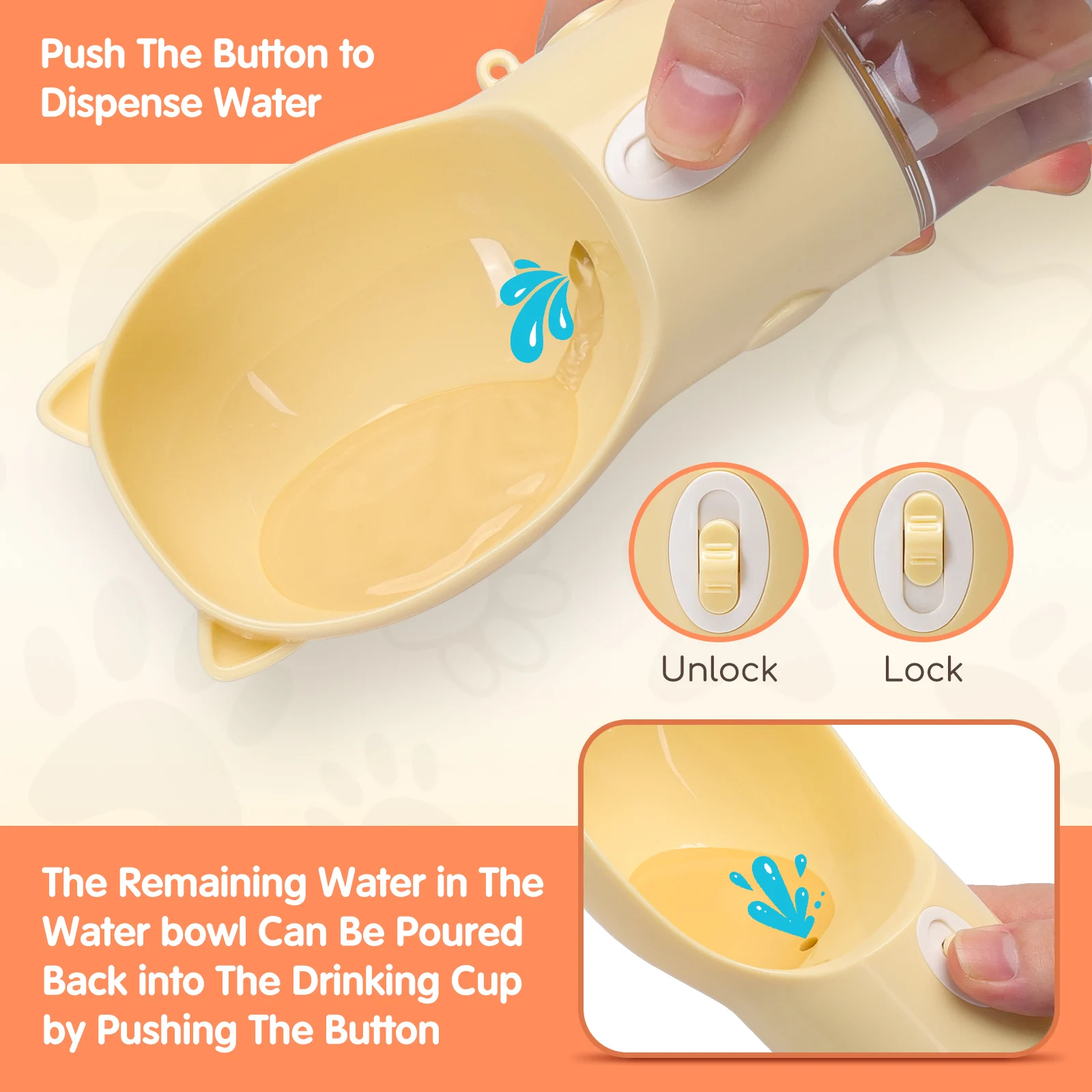 Garrafa de água Nobleza para animais de estimação, 250ml, com recipiente para ração de 180ml, ideal para cães e gatos, perfeita para passeios, viagens e acampamentos.