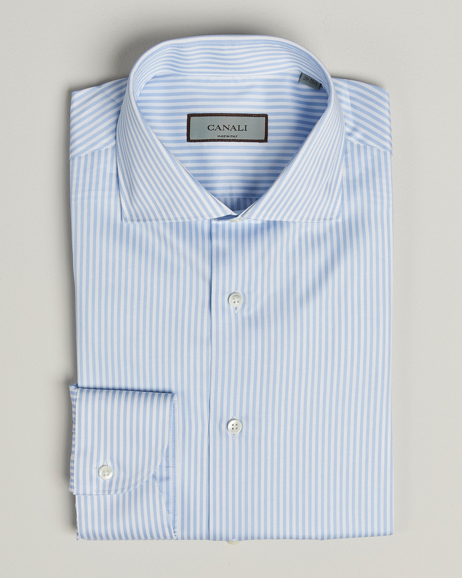 Canali Slim Fit Cotton Shirt Light Blue Stripe