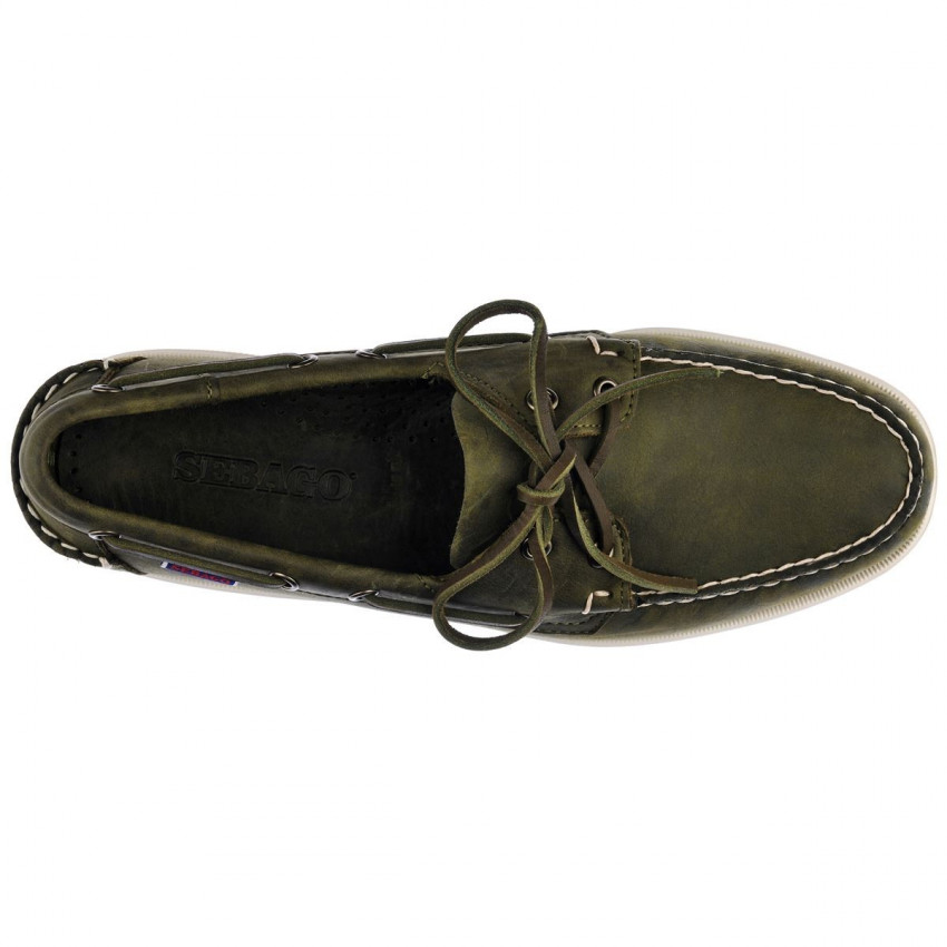 DOCKSIDES PORTLAND CRAZY Green Military-Chaussures bateau pour homme en cuir Portland