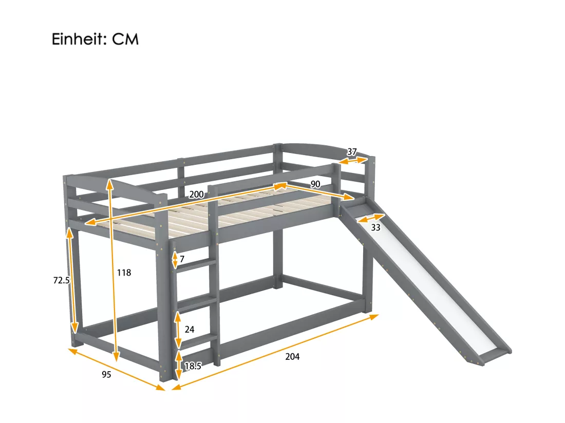 Lits Superposés Enfant - Lit Mezzanine Avec Toboggan - Cadre En Pin Massif - 90X200cm - Blanc