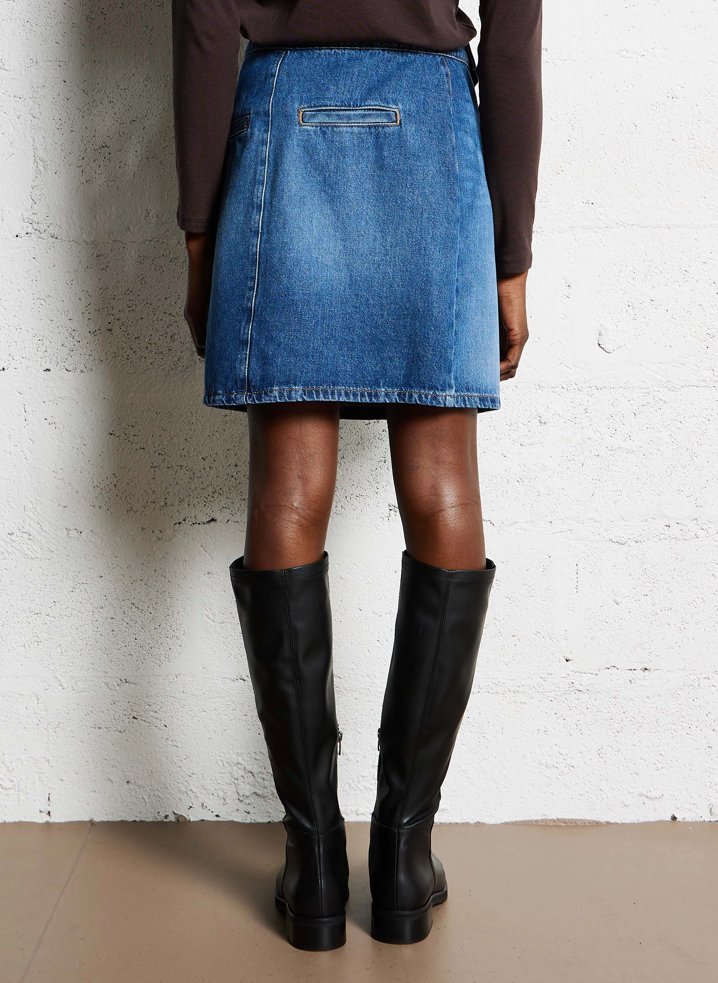 BLANDINA - Jupe courte taille haute en coton | Bleu
