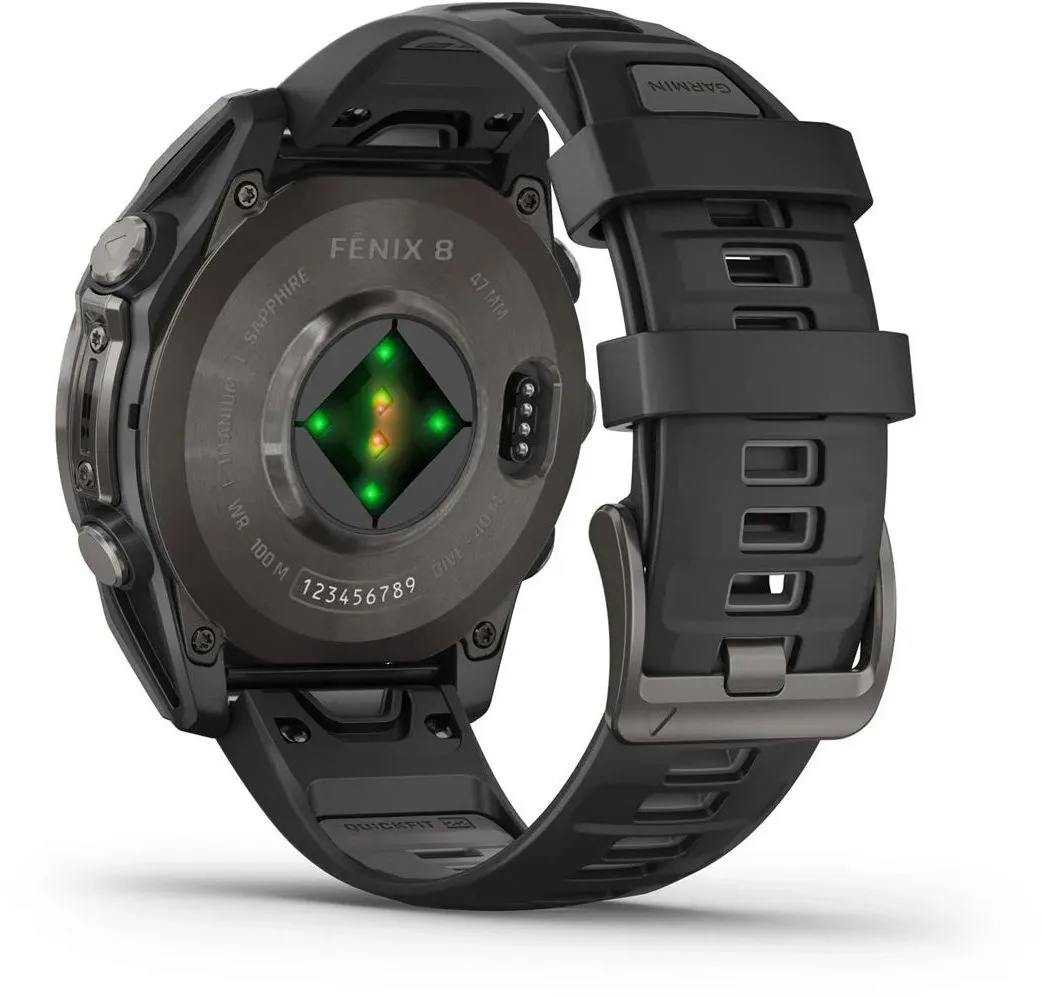 Garmin Fenix 8 Amoled 47mm, Sapphire Carbon Gray DLC Titanium - Black/Pebble Grey Silicone Strap